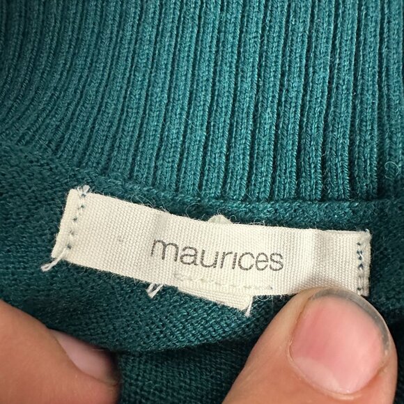Maurices Womens Green Long Sleeve Knit Sweater Size L Ribbed Collar Soft - Picture 3 of 12